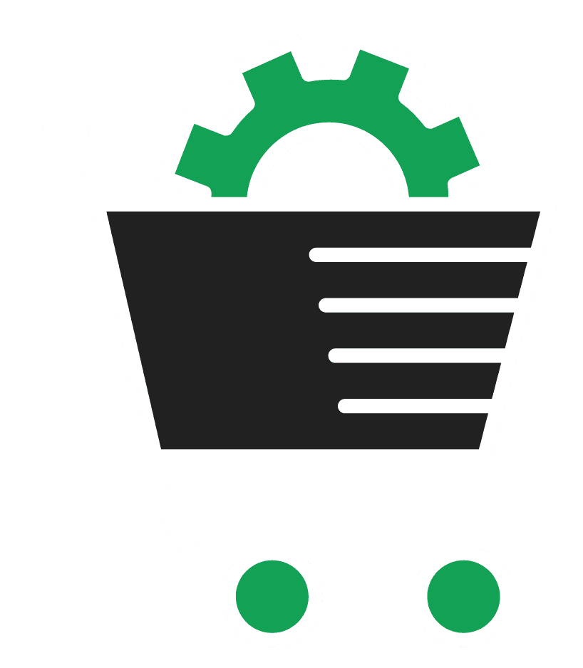 E-commerce icon — shopping cart with gear