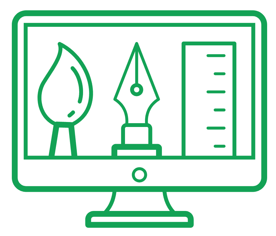 Graphic design icon — monitor with creative tools