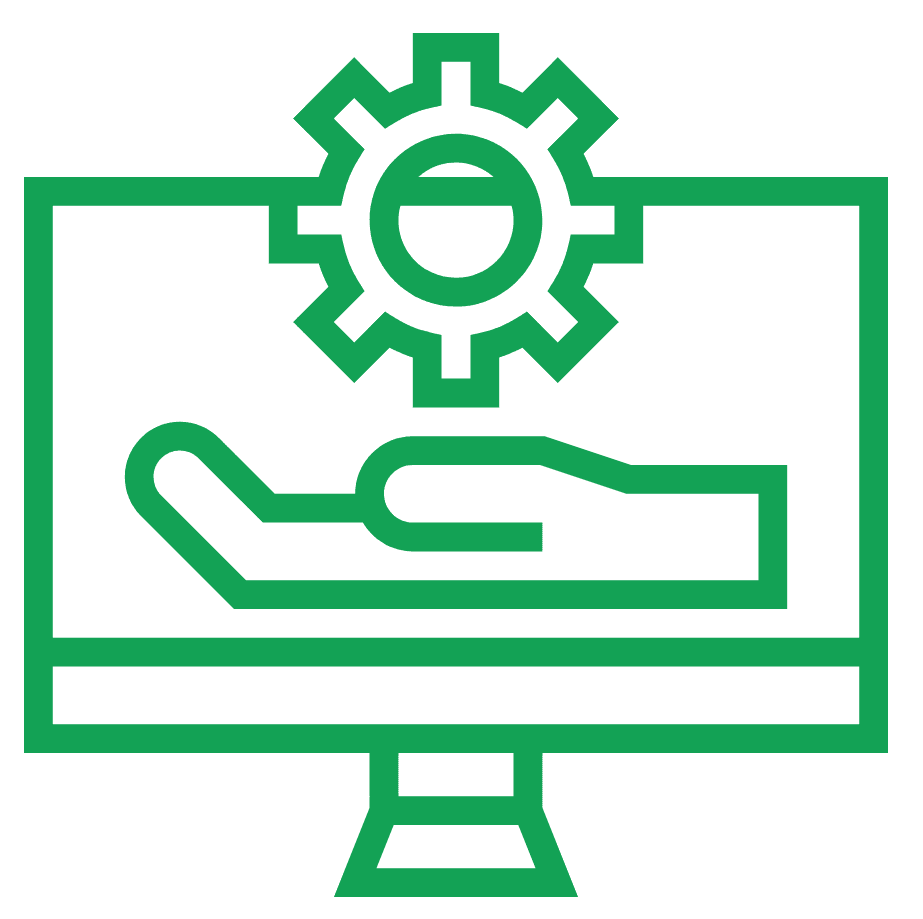 Custom software development icon — monitor with gear